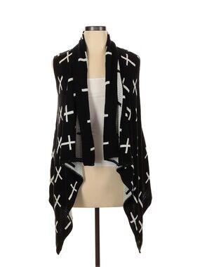 Dots Black & White Open-Front Draped Sweater Vest